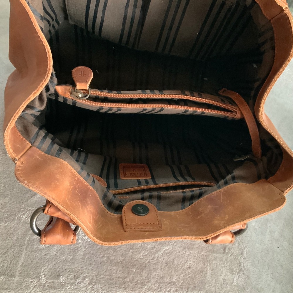 Frye Melissa Leather Satchel Cognac Brown Handbag Tote with Dust Bag - Picture 7 of 8